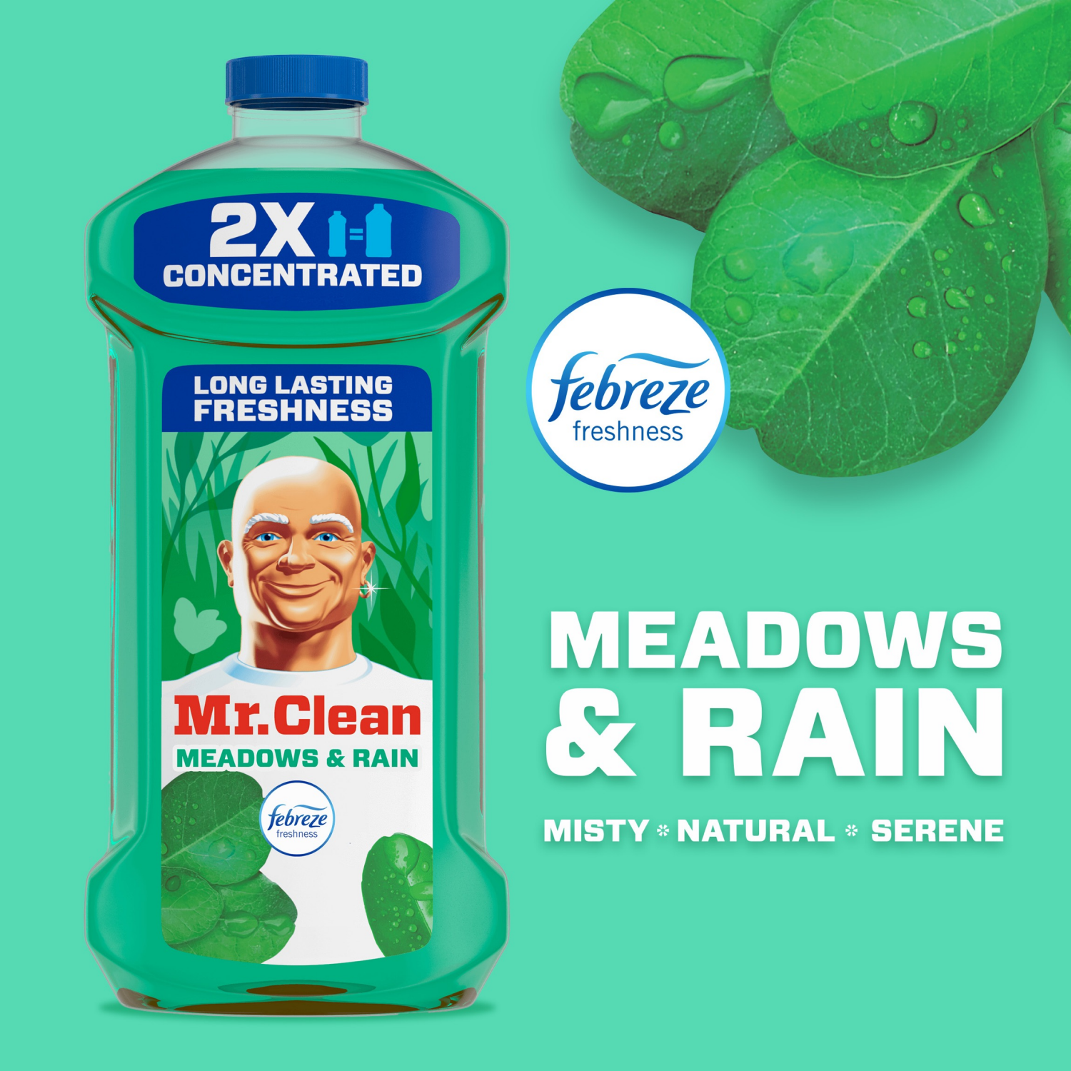 slide 2 of 5, Mr. Clean 2X Concentrated Multi Surface Cleaner with Febreze Meadows & Rain Scent, 41 fl oz, 41 fl oz