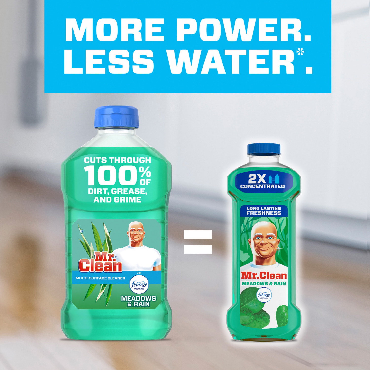 slide 5 of 5, Mr. Clean 2X Concentrated Multi Surface Cleaner with Febreze Meadows & Rain Scent, 41 fl oz, 41 fl oz
