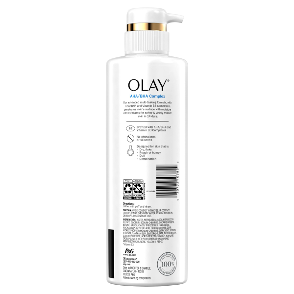slide 28 of 29, Olay Skin Solutions Body Wash with AHA/BHA Complex, Dermatologist Tested Hydrating Body Wash, 20 fl oz