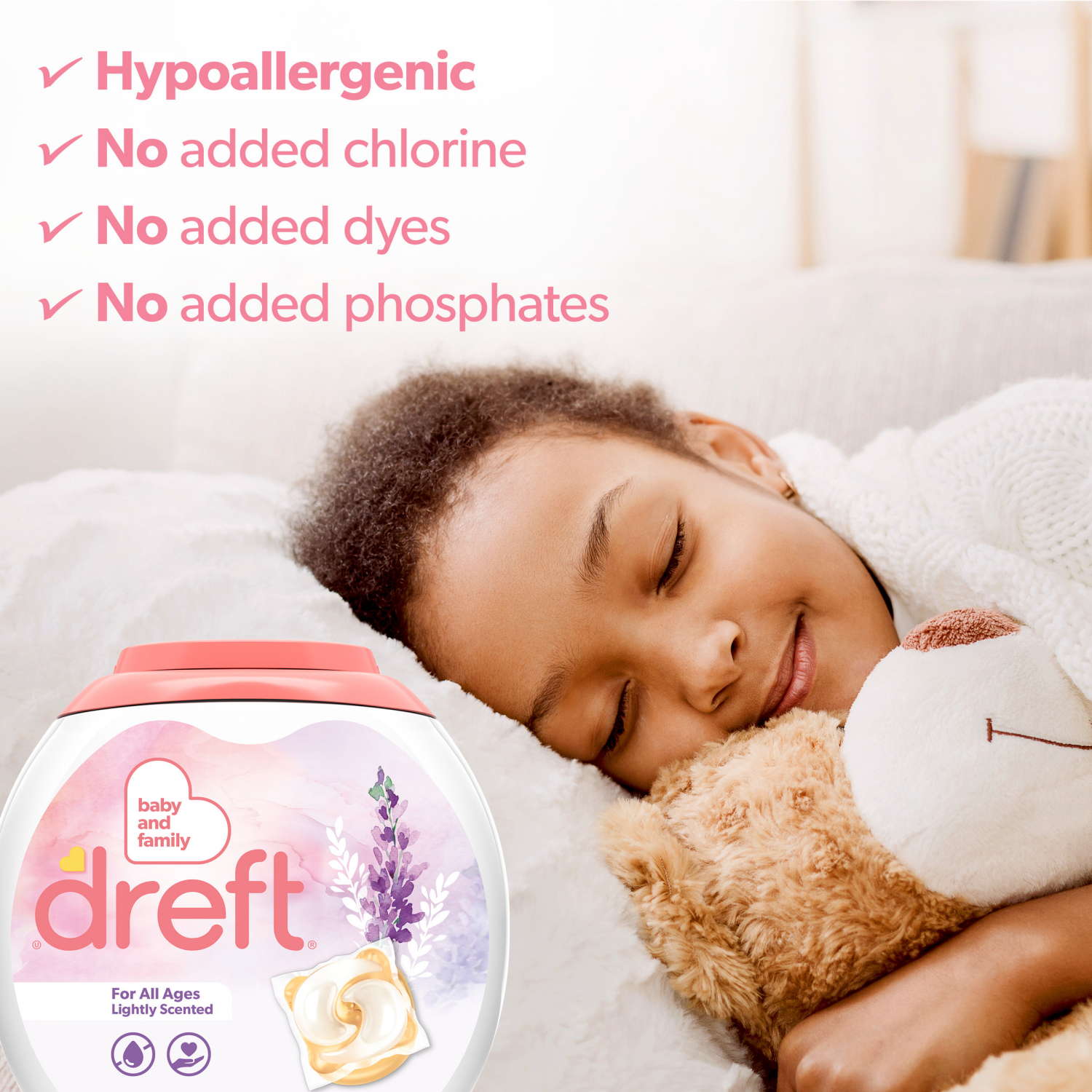 slide 5 of 5, Dreft Laundry Detergent Pacs, Lightly Scented, Lavender, For Baby and Family, XL Pacs, 45 ct