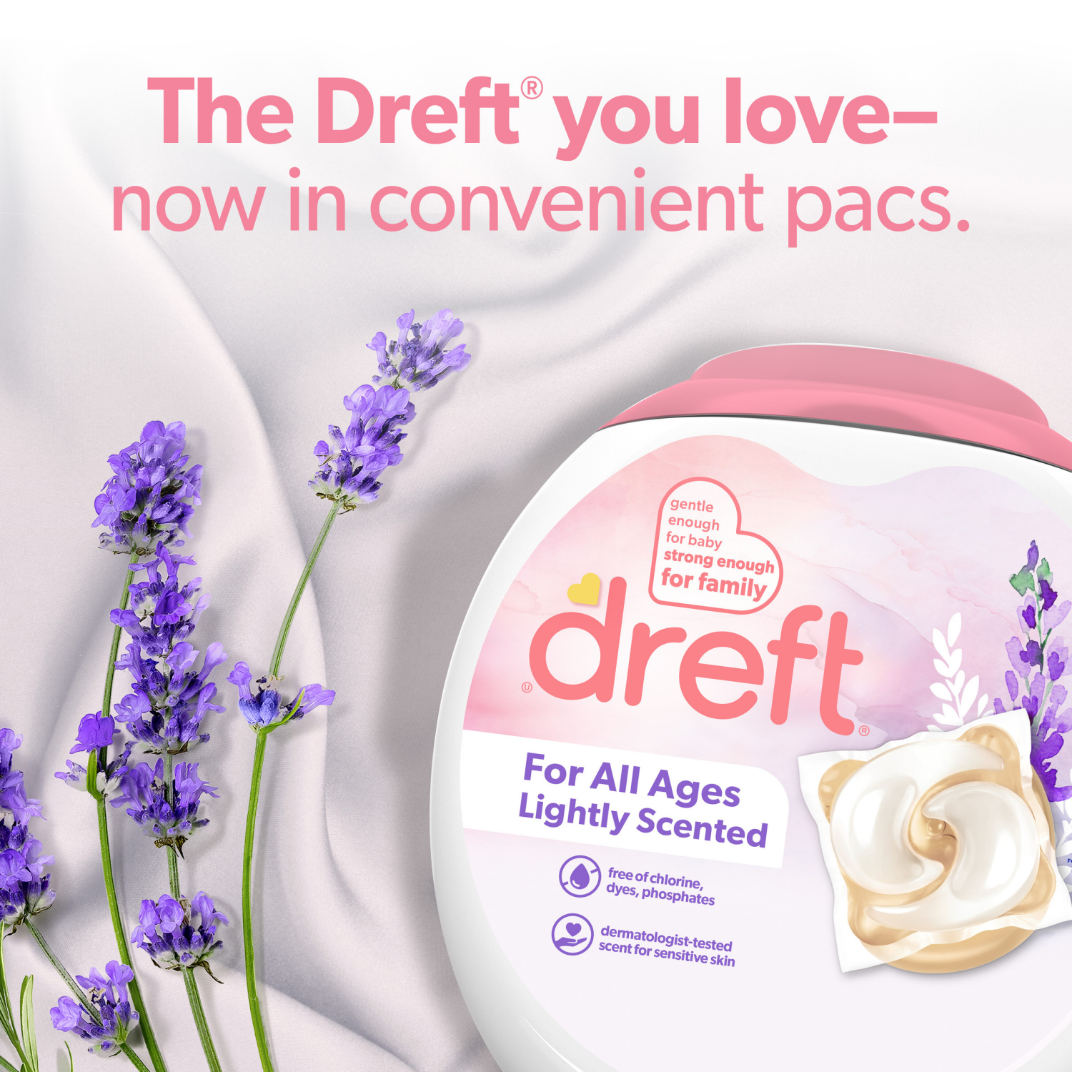 slide 7 of 8, Dreft Laundry Detergent Pacs, Lightly Scented, Lavender, For Baby and Family, XL Pacs, 45 ct