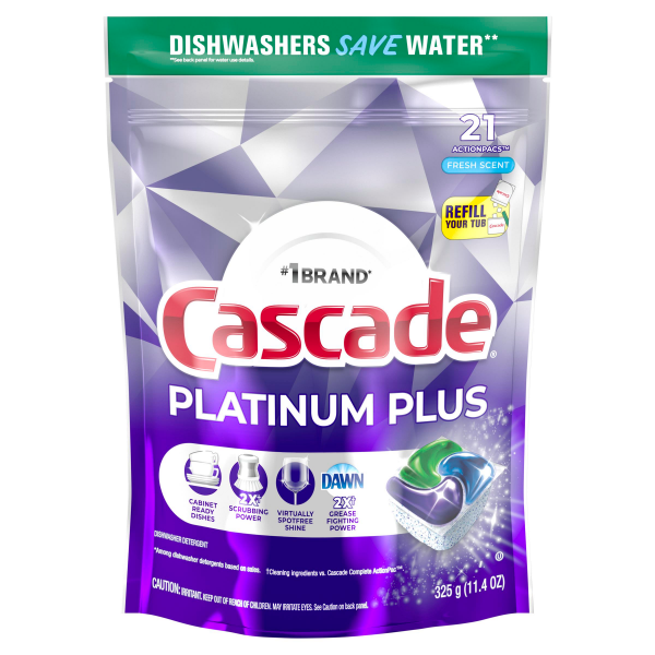 slide 6 of 29, Cascade Platinum Plus Dishwasher Pods, Dish Detergent ActionPacs, Fresh, 21 Count, 21 ct