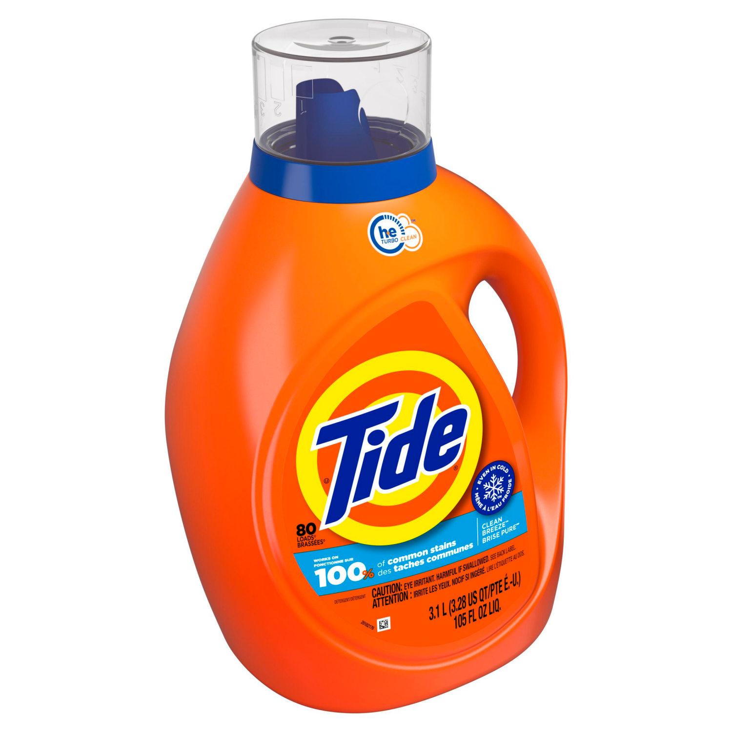 slide 5 of 7, Tide Liquid Laundry Detergent, Clean Breeze, 80 loads, HE Compatible, 105 fl oz