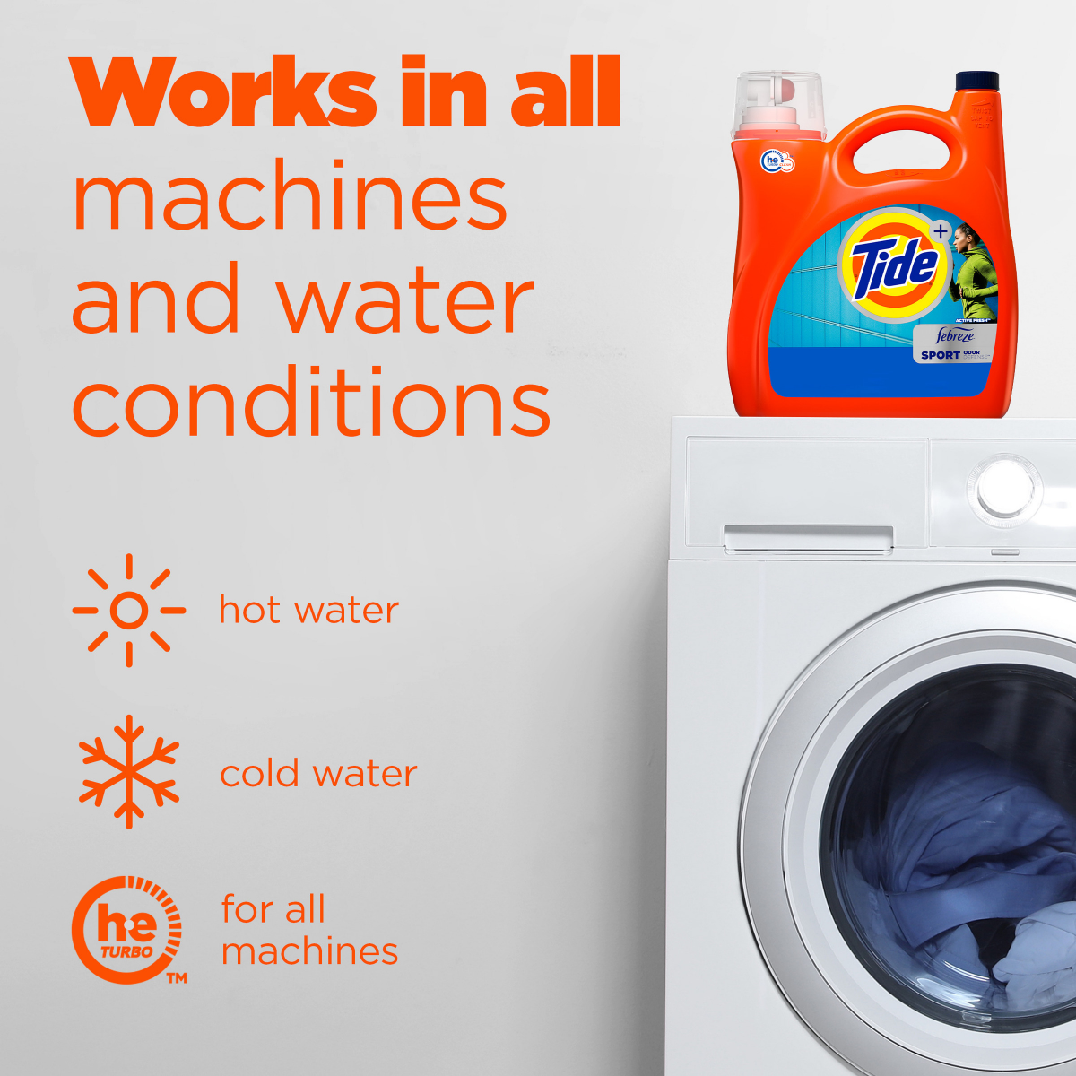 slide 5 of 8, Tide Plus Febreze Sport Odor Defense HE Turbo Clean Liquid Laundry Detergent, 132 fl oz, 94 loads, 1.03 gal