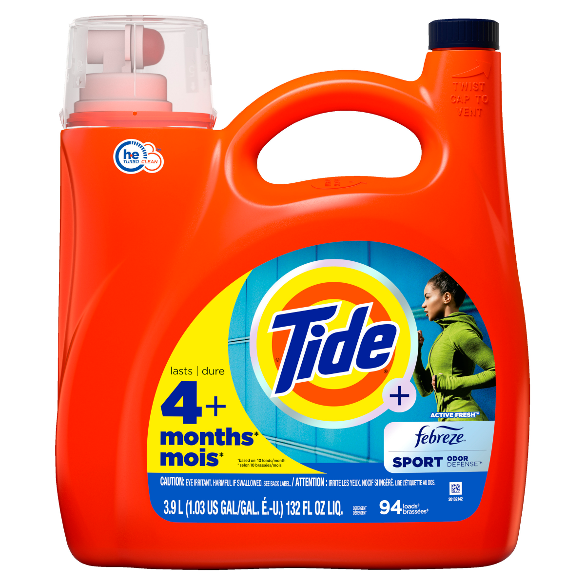 slide 4 of 8, Tide Plus Febreze Sport Odor Defense HE Turbo Clean Liquid Laundry Detergent, 132 fl oz, 94 loads, 1.03 gal