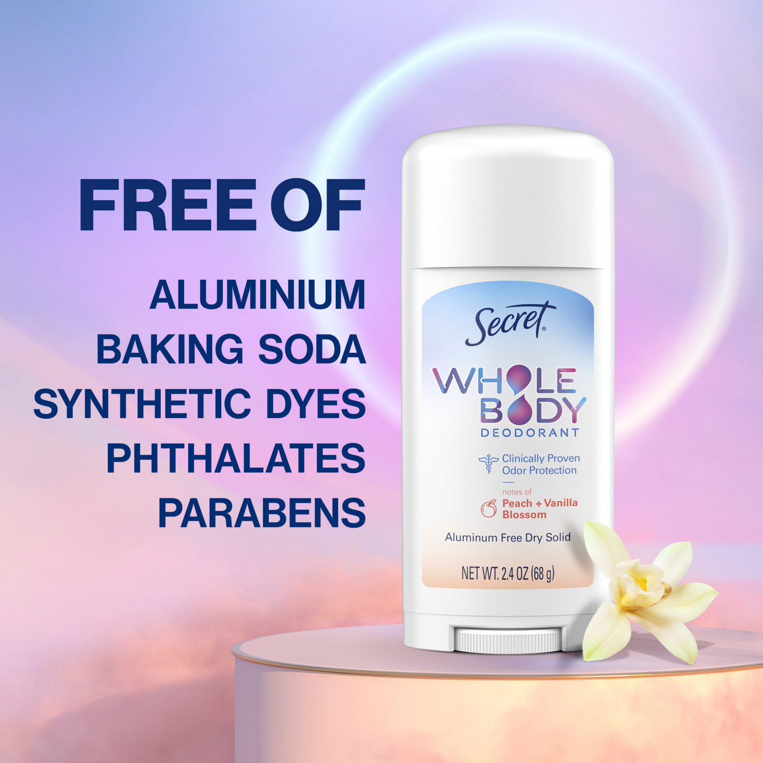 slide 2 of 5, Secret Whole Body Stick Aluminum Free Deodorant for Women with notes of Peach & Vanilla 2.4oz, 2.4 oz