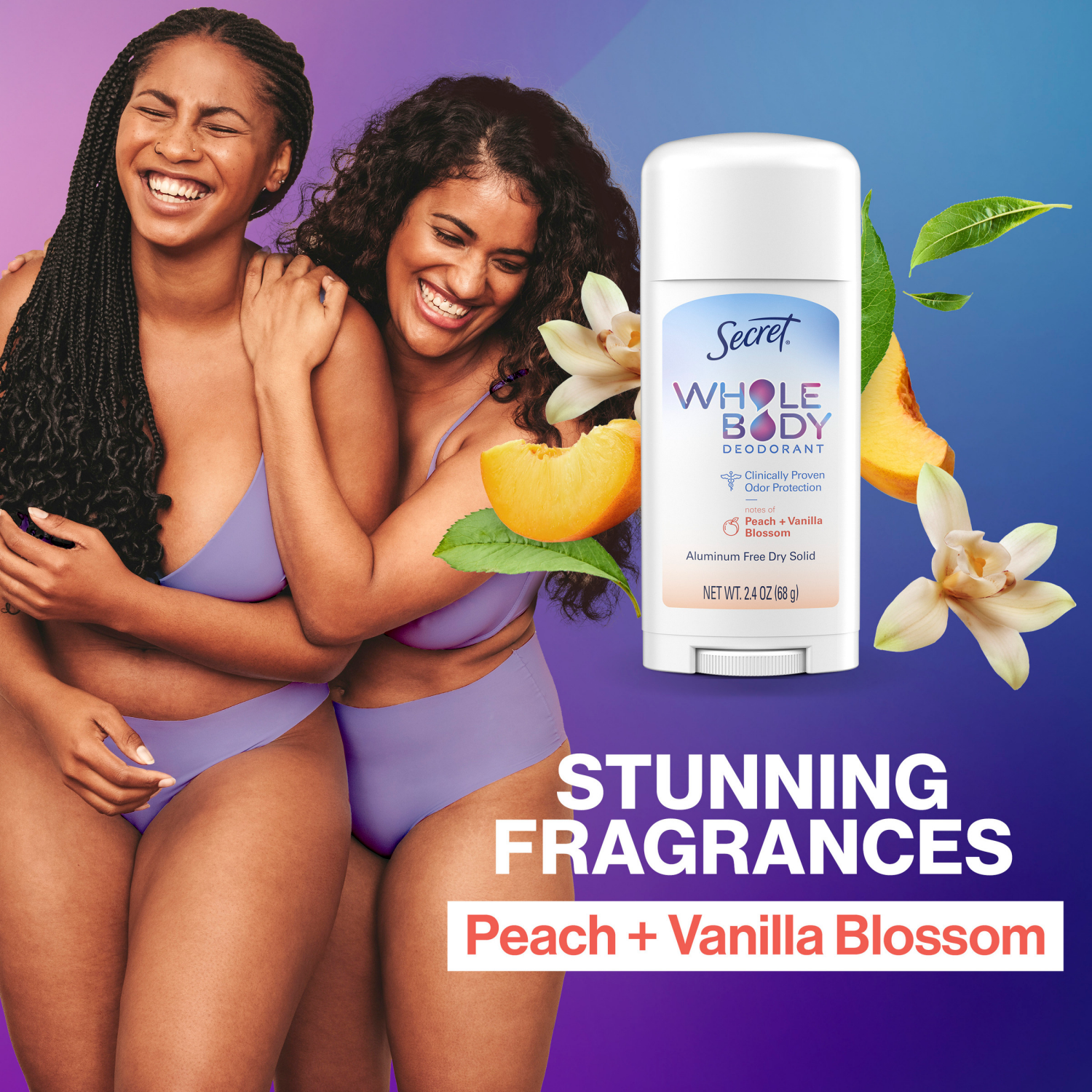 slide 3 of 5, Secret Whole Body Stick Aluminum Free Deodorant for Women with notes of Peach & Vanilla 2.4oz, 2.4 oz