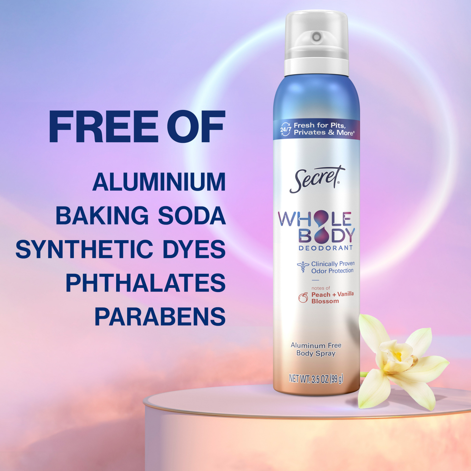 slide 2 of 5, Secret Whole Body Aluminum Free Cooling Spray Deodorant For Women Peach & Vanilla 3.5oz, 3.5 oz