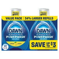 Dawn Powerwash Spray, Dish Soap, Dishwashing Liquid, Lemon, 2 Refills, 2x21.5 Fl Oz