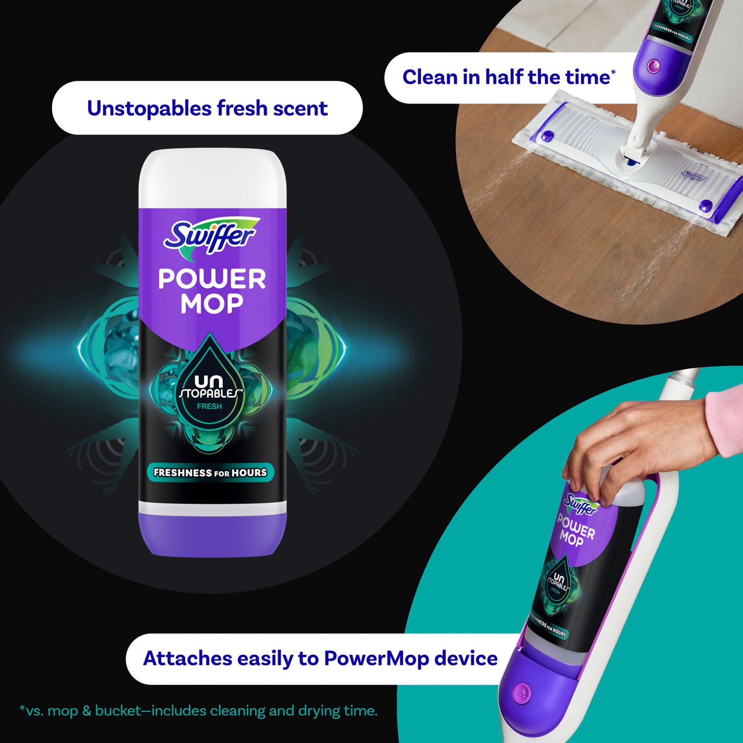 slide 6 of 8, Swiffer Unstopables Fresh PowerMop Floor Cleaner Refill - 2ct/50.7 fl oz, 2 ct; 50.7 fl oz