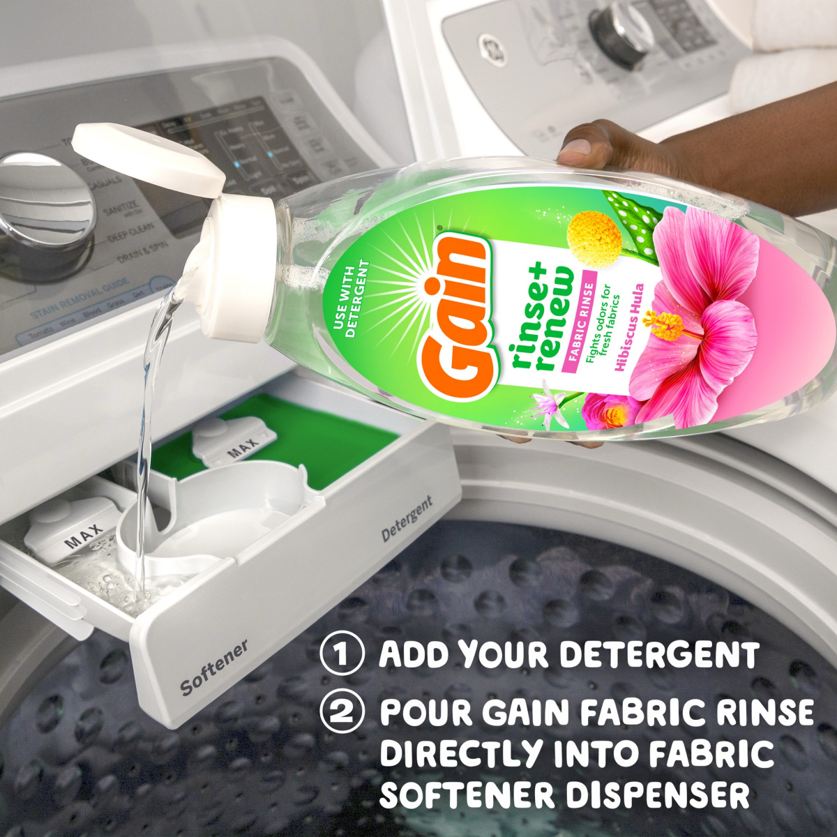 slide 5 of 5, Gain Rinse and Renew Fabric Rinse, Hibiscus Hula, 48 fl oz, Odor Fighter, 48 fl oz