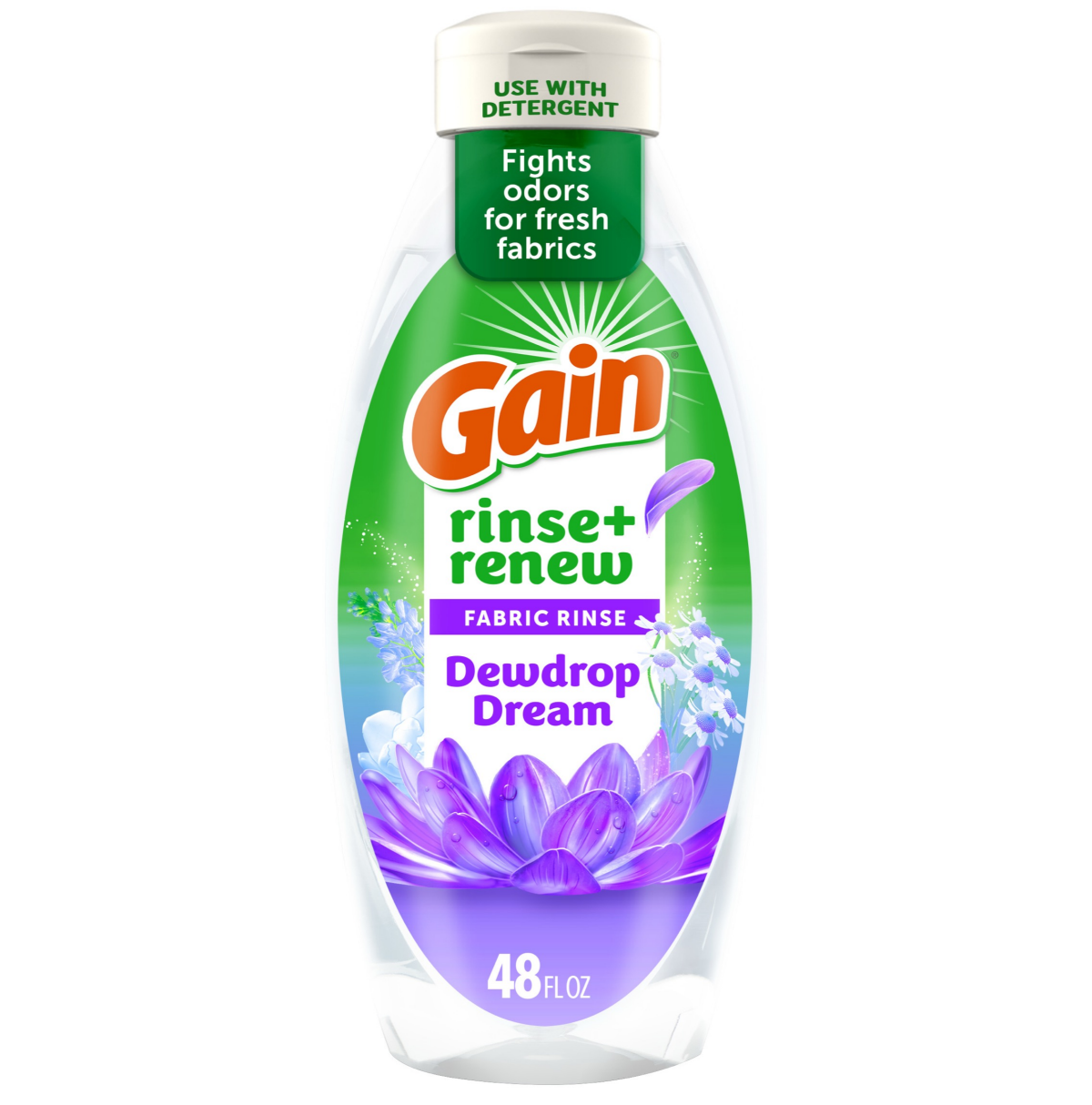 slide 1 of 5, Gain Rinse and Renew Fabric Rinse, Dewdrop Dream, 48 fl oz, Odor Fighter, 48 fl oz