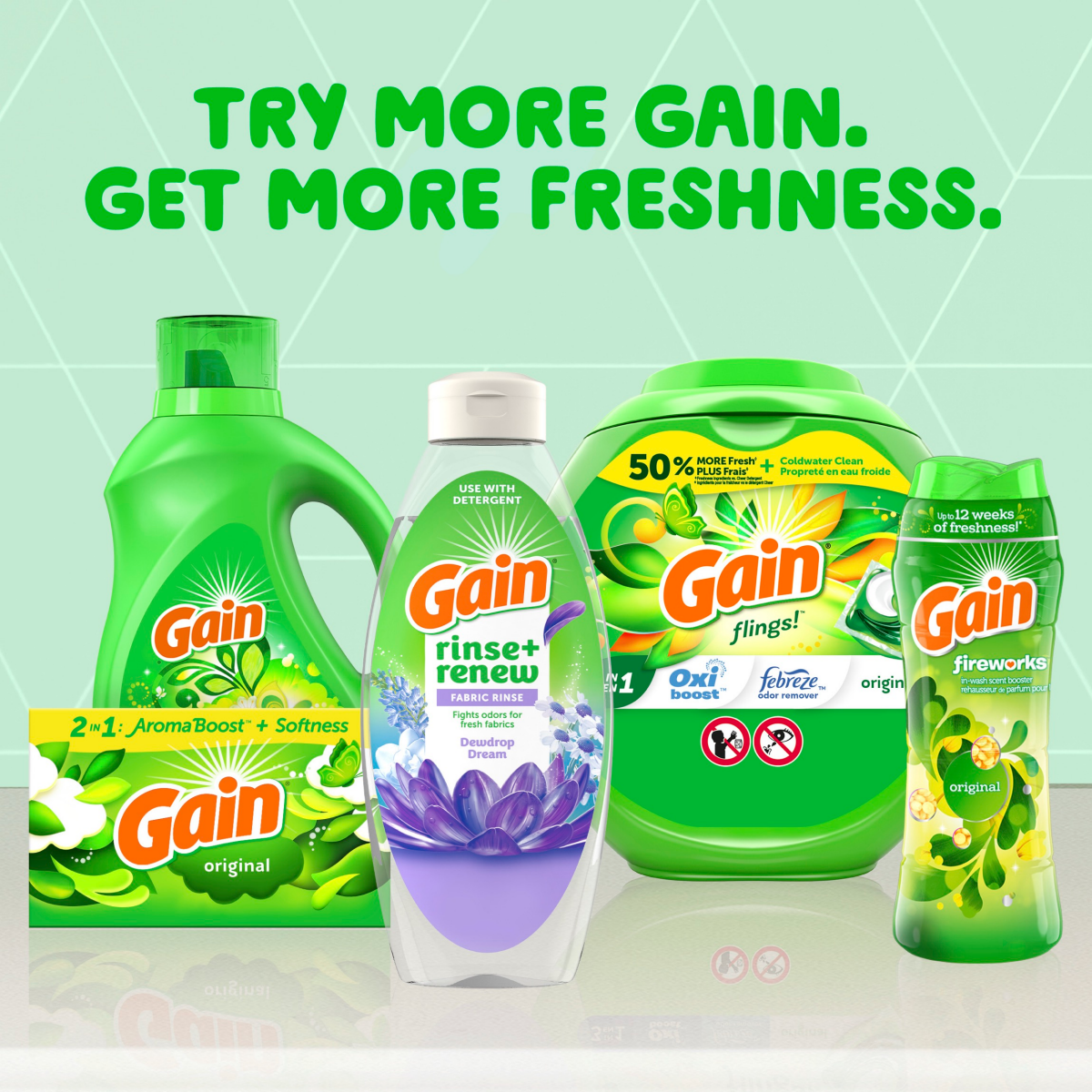 slide 4 of 5, Gain Rinse and Renew Fabric Rinse, Dewdrop Dream, 48 fl oz, Odor Fighter, 48 fl oz