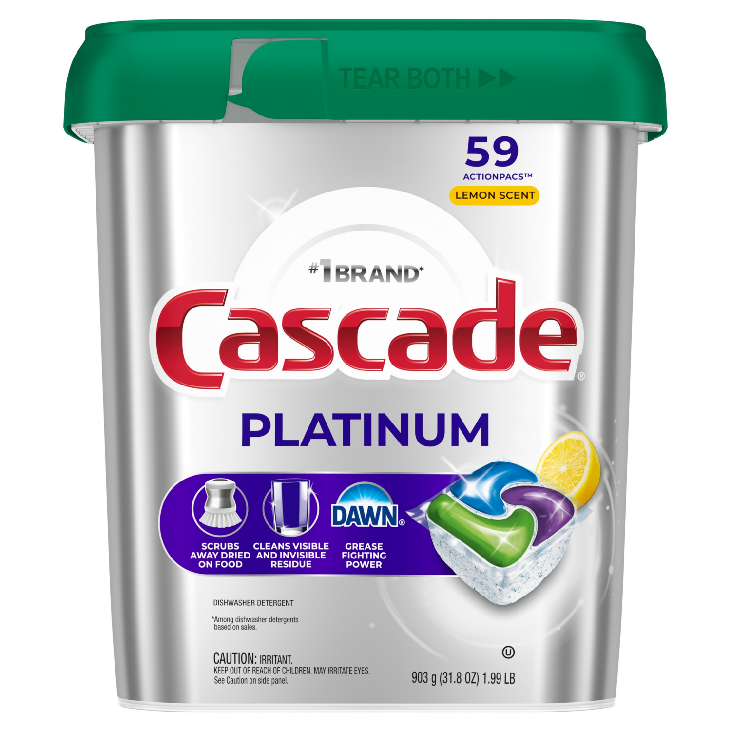 slide 3 of 8, Cascade Platinum Dishwasher Pods, Dishwasher Detergent, Dish Detergent Soap, Lemon, 59 Count, 59 ct