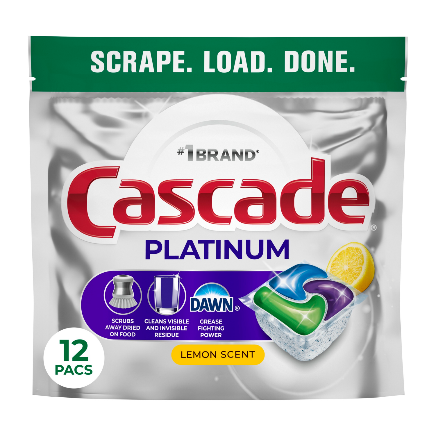 slide 1 of 8, Cascade Platinum Dishwasher Pods, Dishwasher Detergent, Dish Detergent Soap, Lemon, 14 Count, 14 ct