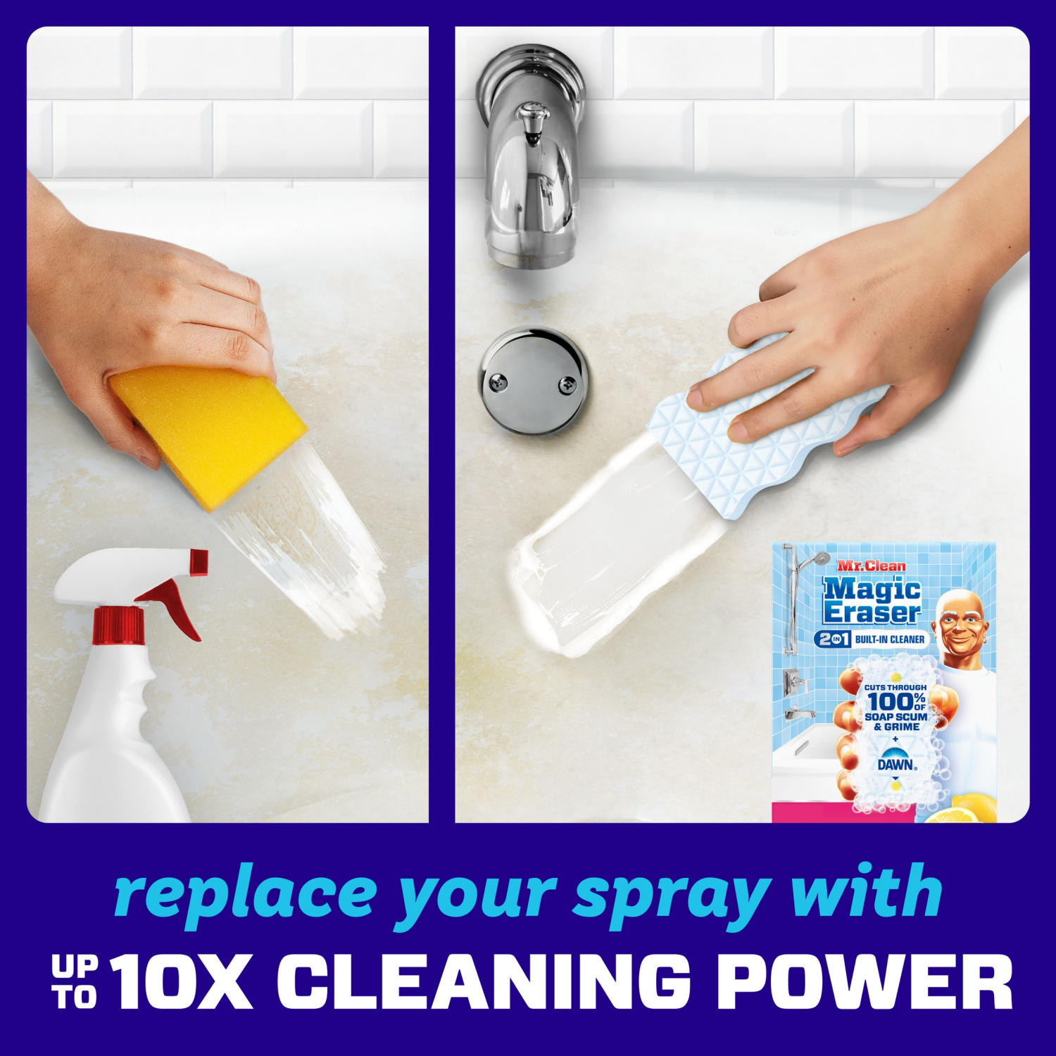 slide 7 of 8, Mr. Clean Magic Eraser Sponge, Bathroom Cleaner, Soap Scum Shower & Tub Cleaner, 2 in 1 Bath, 5ct, 5 ct