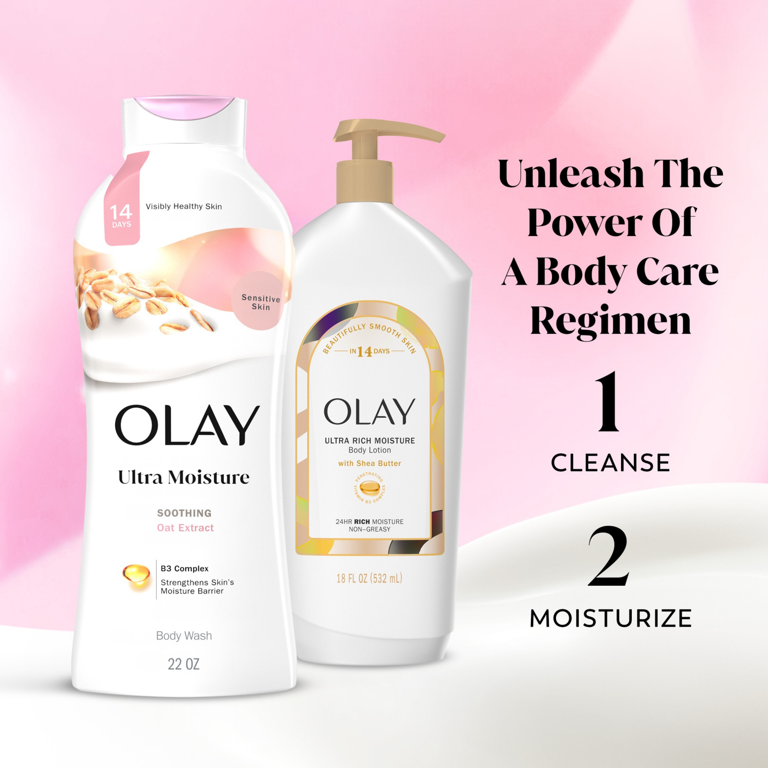 slide 5 of 8, Olay Ultra Moisture Soothing Body Wash with Oat Extract, 22 fl oz, Moisturizing Body Wash for Sensitive Skin, 22 fl oz