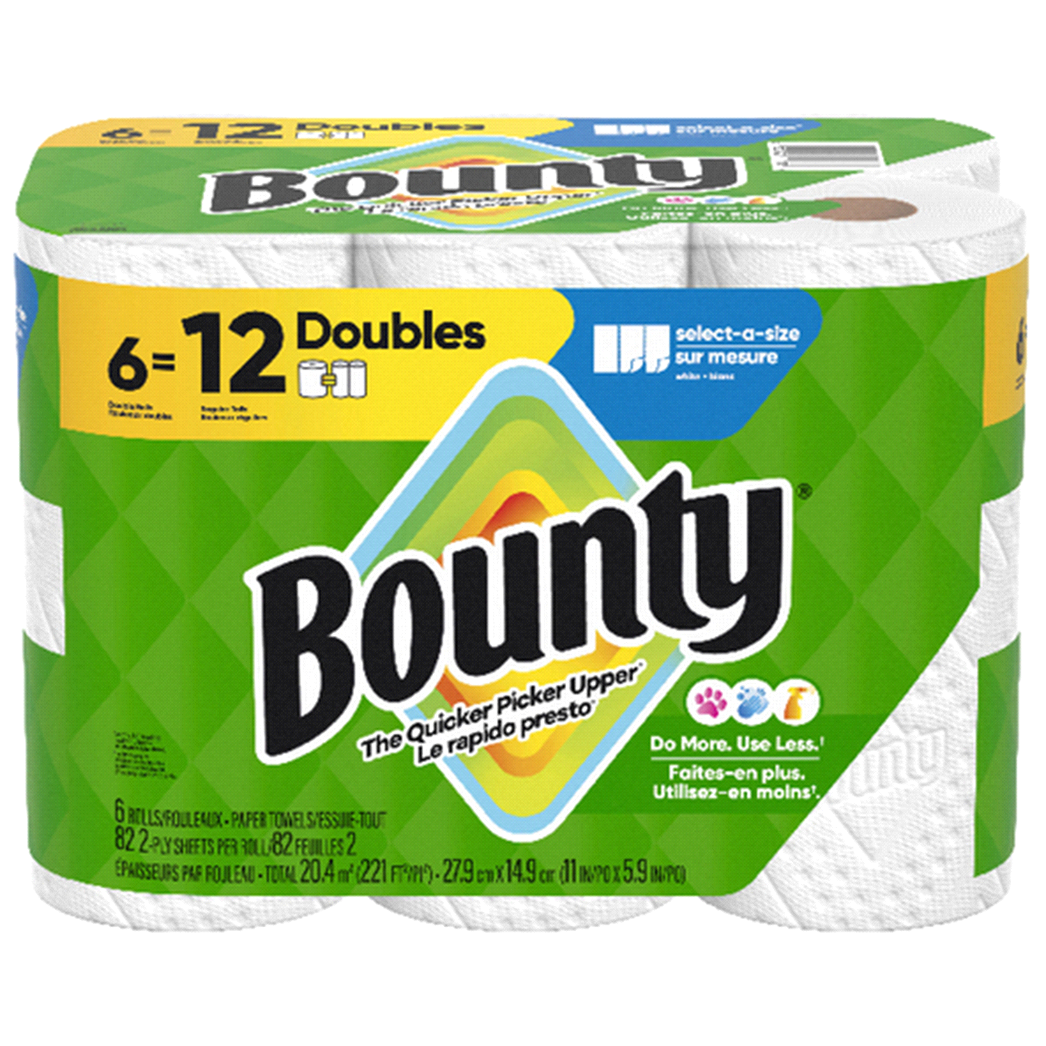 slide 1 of 8, Bounty Paper Towels Select-A-Size White, 6 Double Rolls, 82 Sheets Per Roll, 6 ct