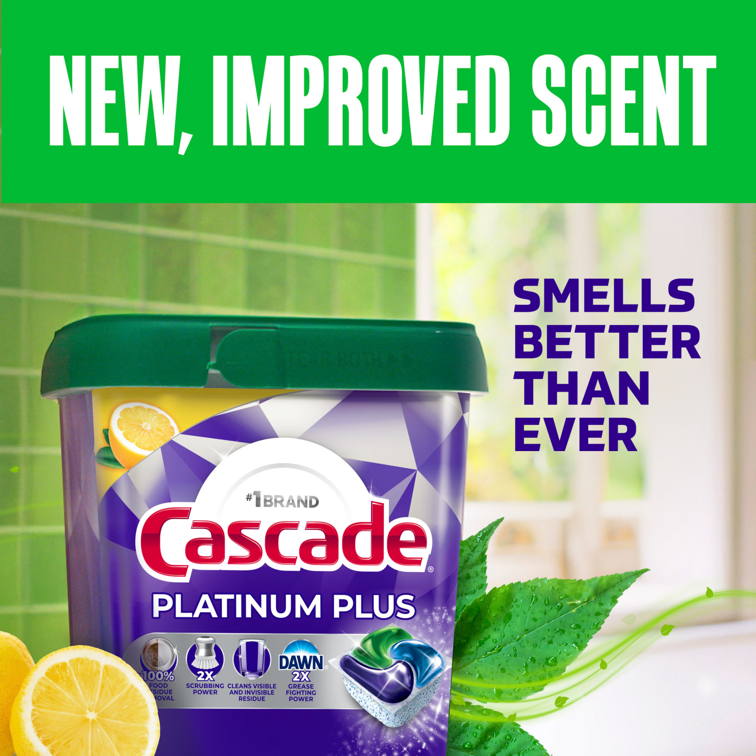 slide 3 of 5, Cascade Platinum Plus Dishwasher Pods, Dishwasher Detergent, Dish Detergent Soap, Lemon, 19 Count, 19 ct