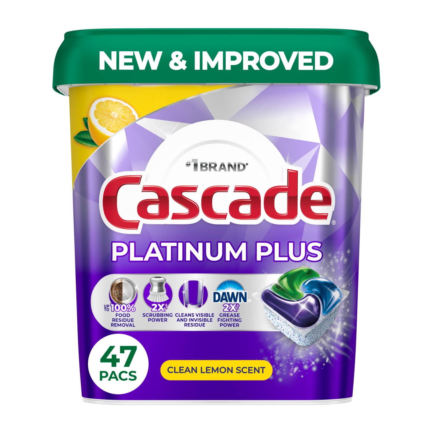 slide 1 of 5, Cascade Platinum Plus Dishwasher Pods, Dishwasher Detergent, Dish Detergent Soap, Lemon, 47 Count, 47 ct