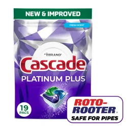 Cascade Platinum Plus Dishwasher Pods, Dishwasher Detergent, Dish Detergent Soap, Fresh, 19 Count