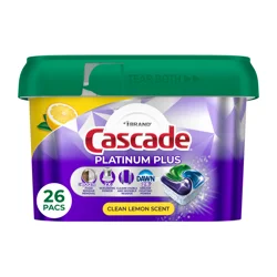 Cascade Platinum Plus Dishwasher Pods, Dishwasher Detergent, Dish Detergent Soap, Lemon, 26 Count