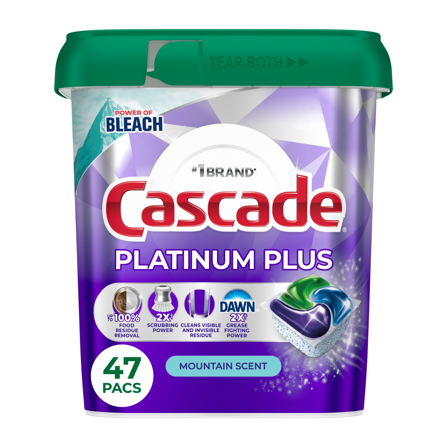 slide 1 of 5, Cascade Action Pacs Platinum Plus Mountain Scent Dishwashing Tabs 47 Count, 47 ct