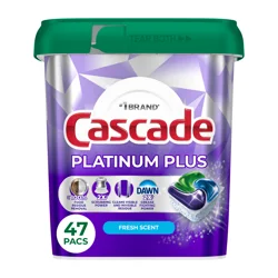 Cascade Platinum Plus Dishwasher Pods, Dishwasher Detergent, Dish Detergent Soap, Fresh, 47 Count