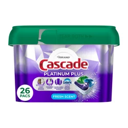 Cascade Platinum Plus Dishwasher Pods, Dishwasher Detergent, Dish Detergent Soap, Fresh, 26 Count