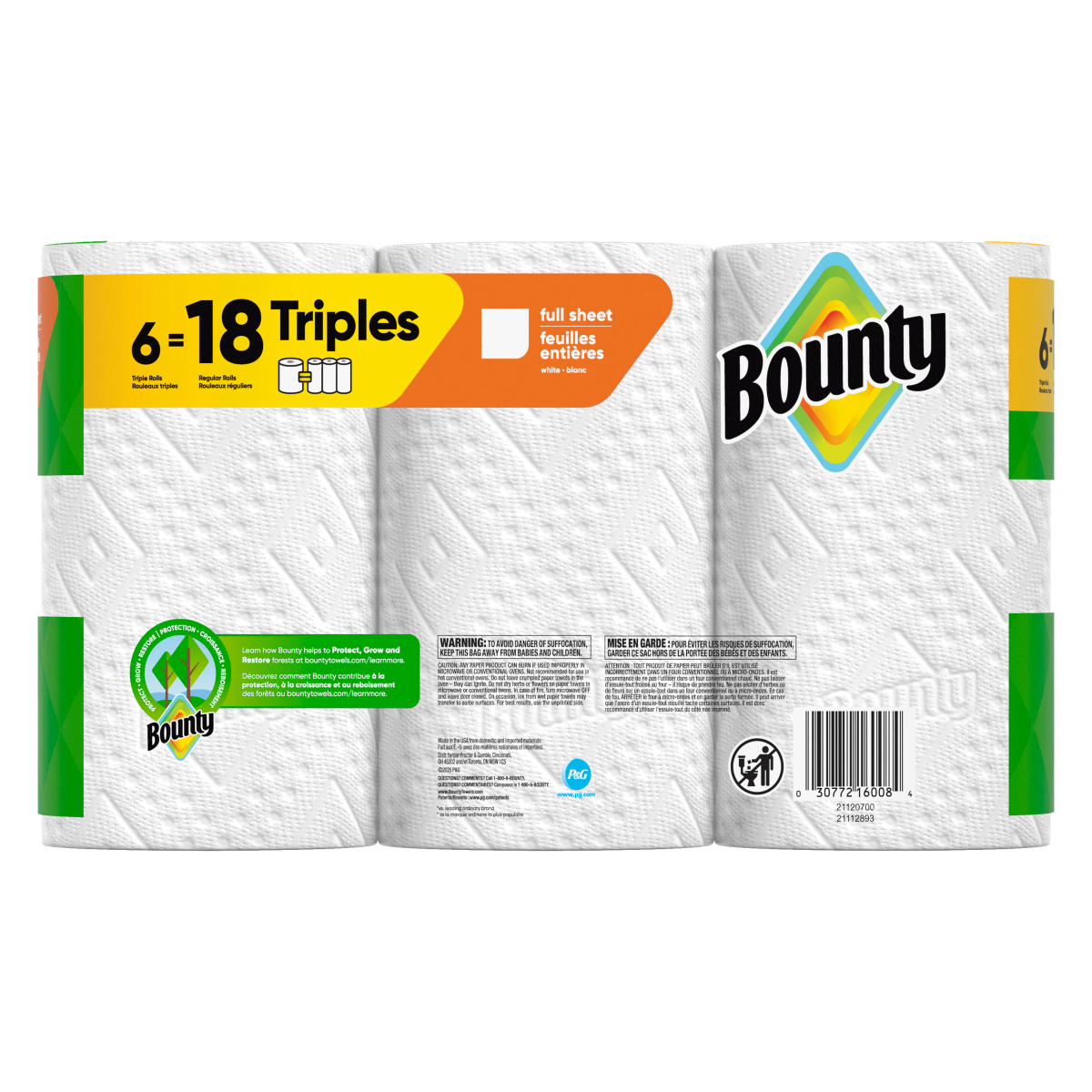 slide 3 of 8, Bounty Full Sheet White 2-Ply Triple Rolls Paper Towels 6 Rolls, 6 ct