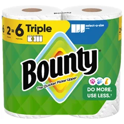 Bounty Paper Towels Select-A-Size White, 2 Triple Rolls, 123 Sheets Per Roll