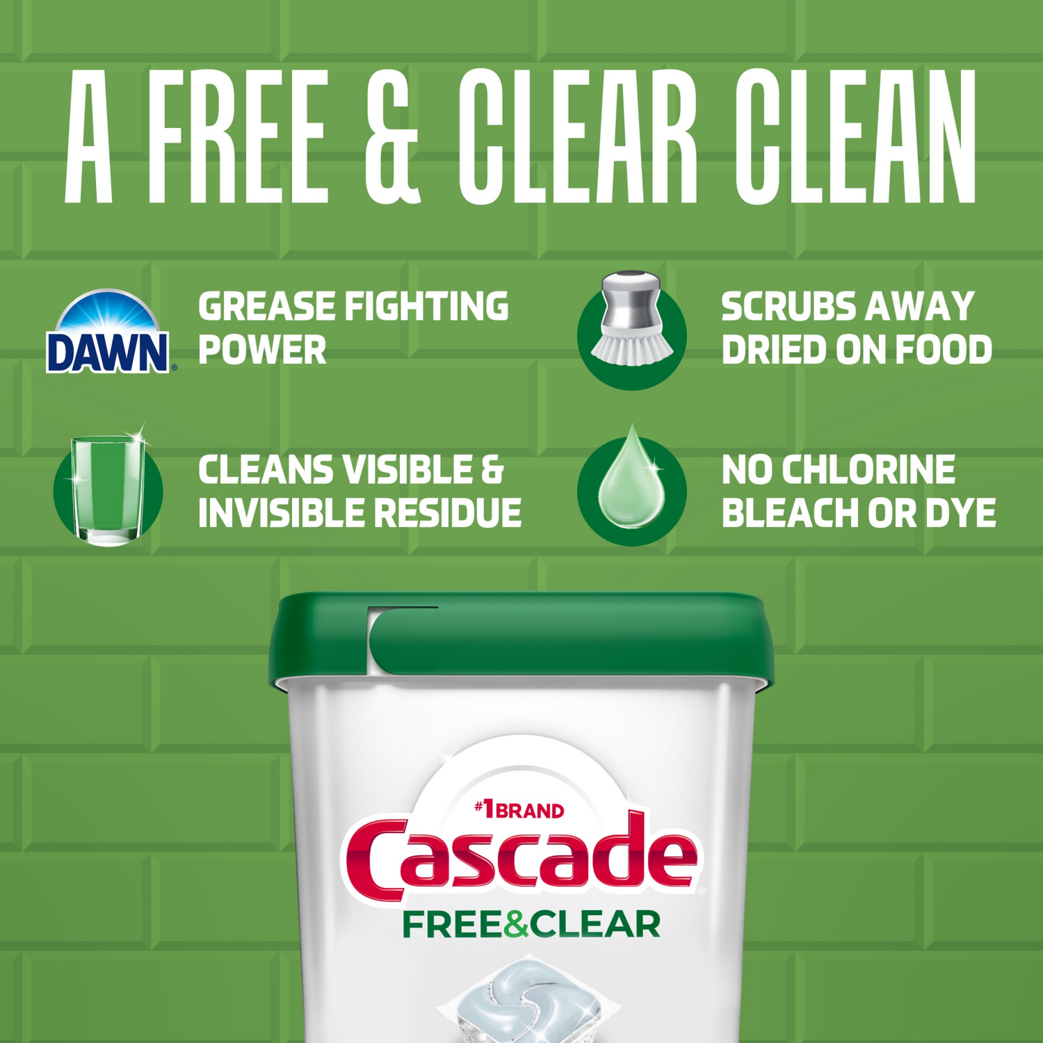 slide 7 of 8, Cascade Free & Clear Dishwasher Pods, Dishwasher Detergent, Dish Detergent Soap, Lemon Essence, 47 Count, 47 ct