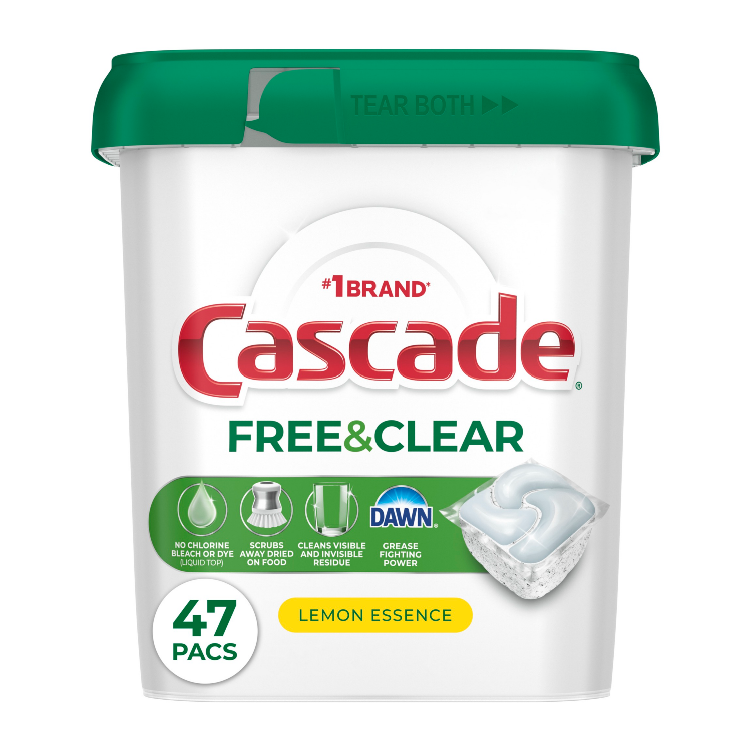 slide 1 of 8, Cascade Free & Clear Dishwasher Pods, Dishwasher Detergent, Dish Detergent Soap, Lemon Essence, 47 Count, 47 ct