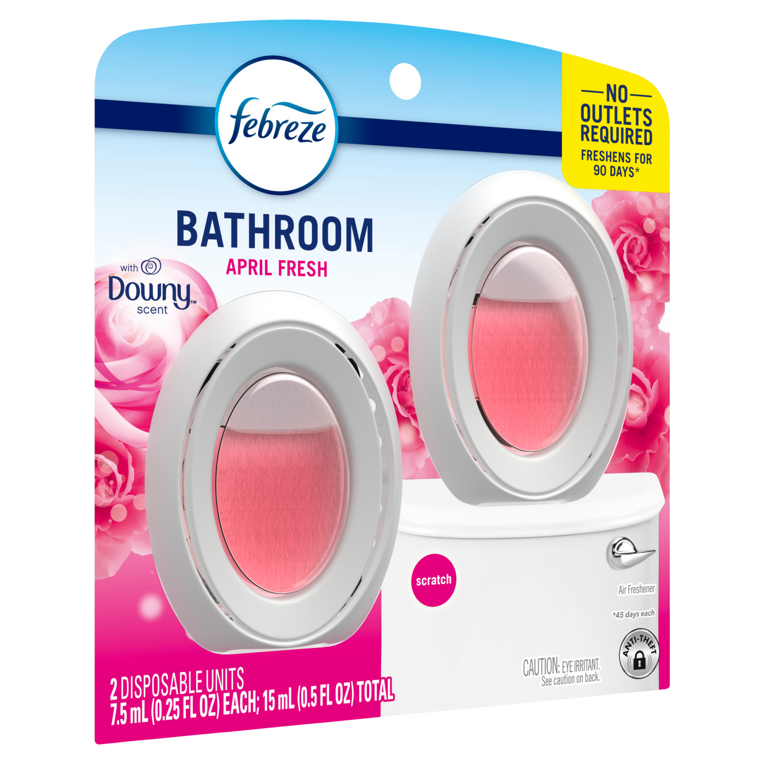 slide 2 of 8, Febreze Bathroom Air Freshener, Odor-Fighting, Downy April Fresh Scent, 2 Count, 2 ct