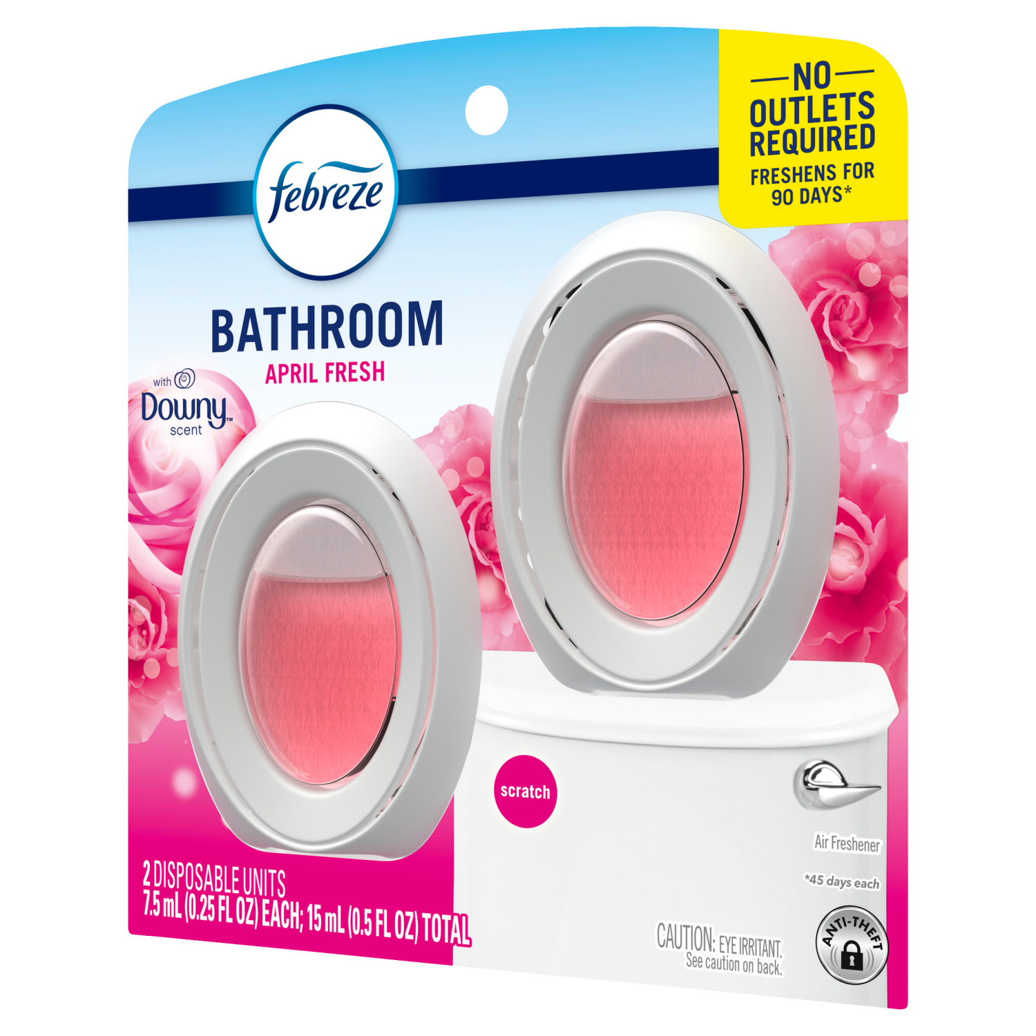 slide 5 of 8, Febreze Bathroom Air Freshener, Odor-Fighting, Downy April Fresh Scent, 2 Count, 2 ct