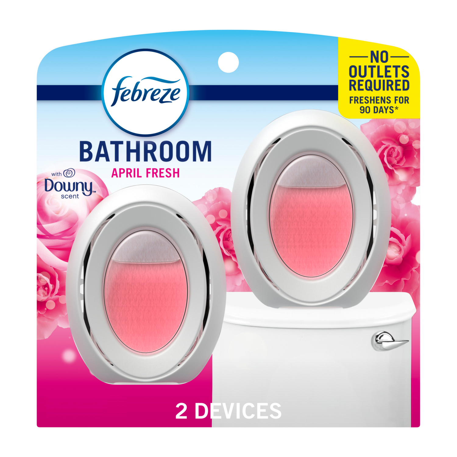 slide 1 of 8, Febreze Bathroom Air Freshener, Odor-Fighting, Downy April Fresh Scent, 2 Count, 2 ct