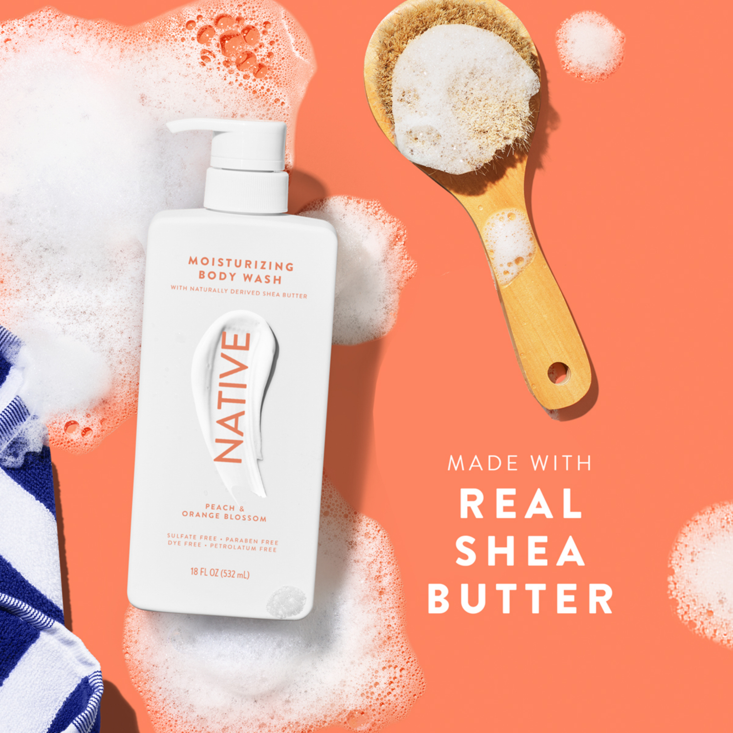 slide 7 of 8, NATIVE Peach & Orange Blossom Moisturizing Body Wash 18oz, 18 fl oz