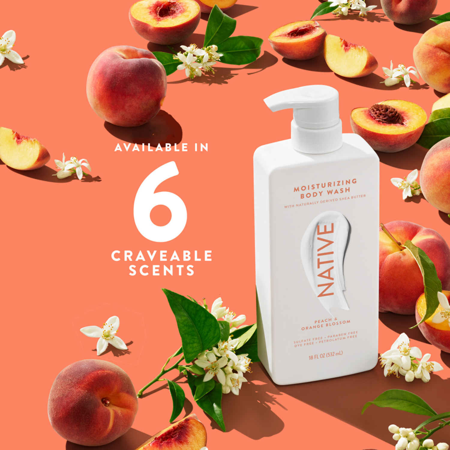 slide 8 of 8, NATIVE Peach & Orange Blossom Moisturizing Body Wash 18oz, 18 fl oz