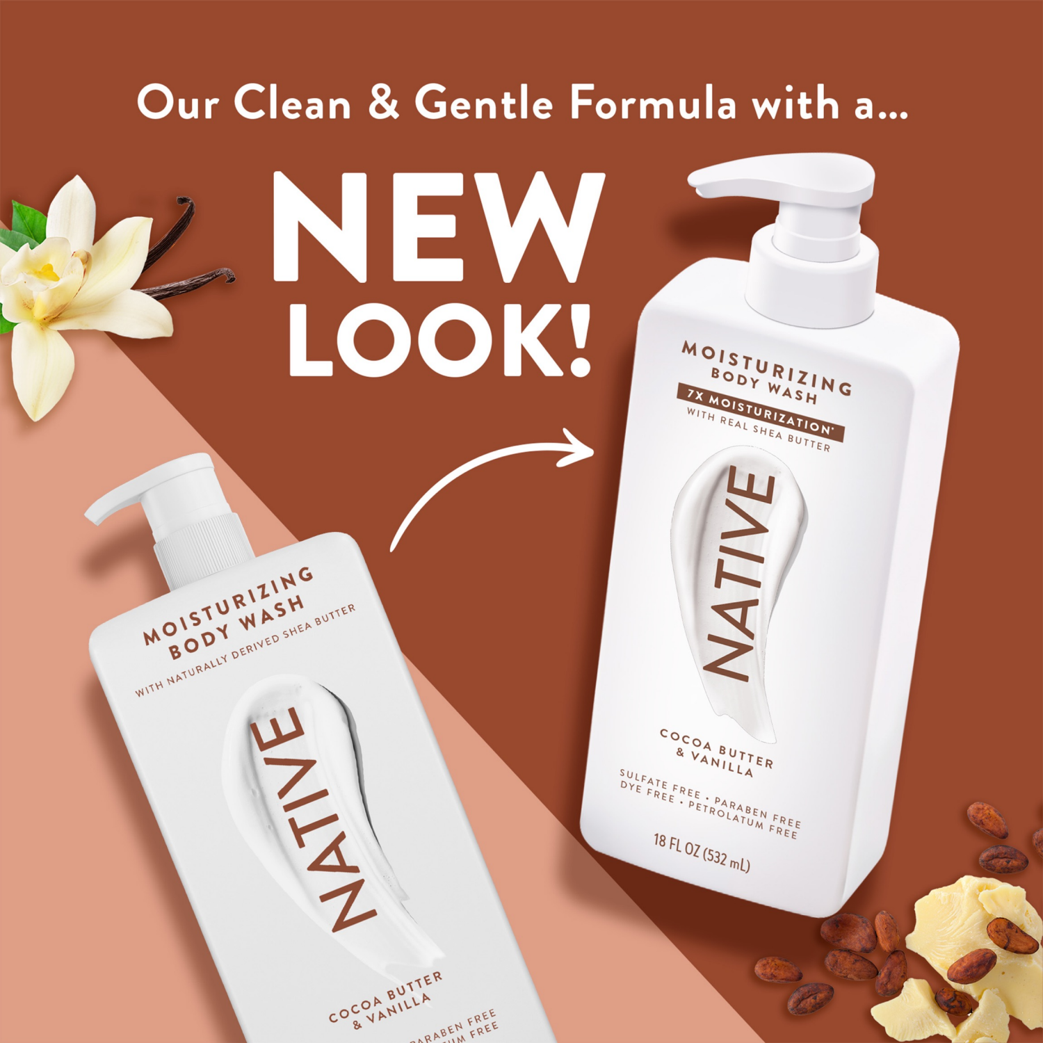 slide 2 of 8, NATIVE Cocoa Butter & Vanilla Moisturizing Body Wash 18oz, 18 fl oz