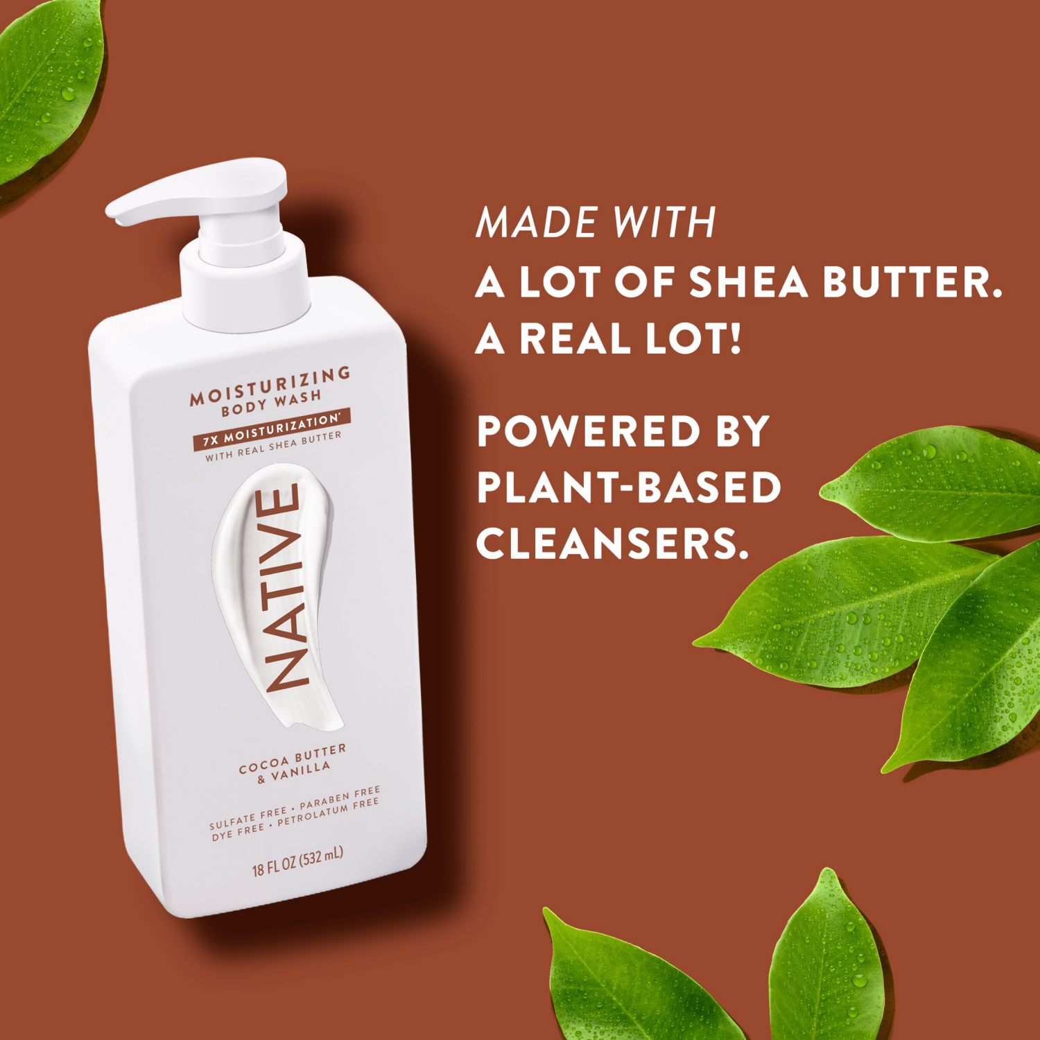 slide 8 of 8, NATIVE Cocoa Butter & Vanilla Moisturizing Body Wash 18oz, 18 fl oz