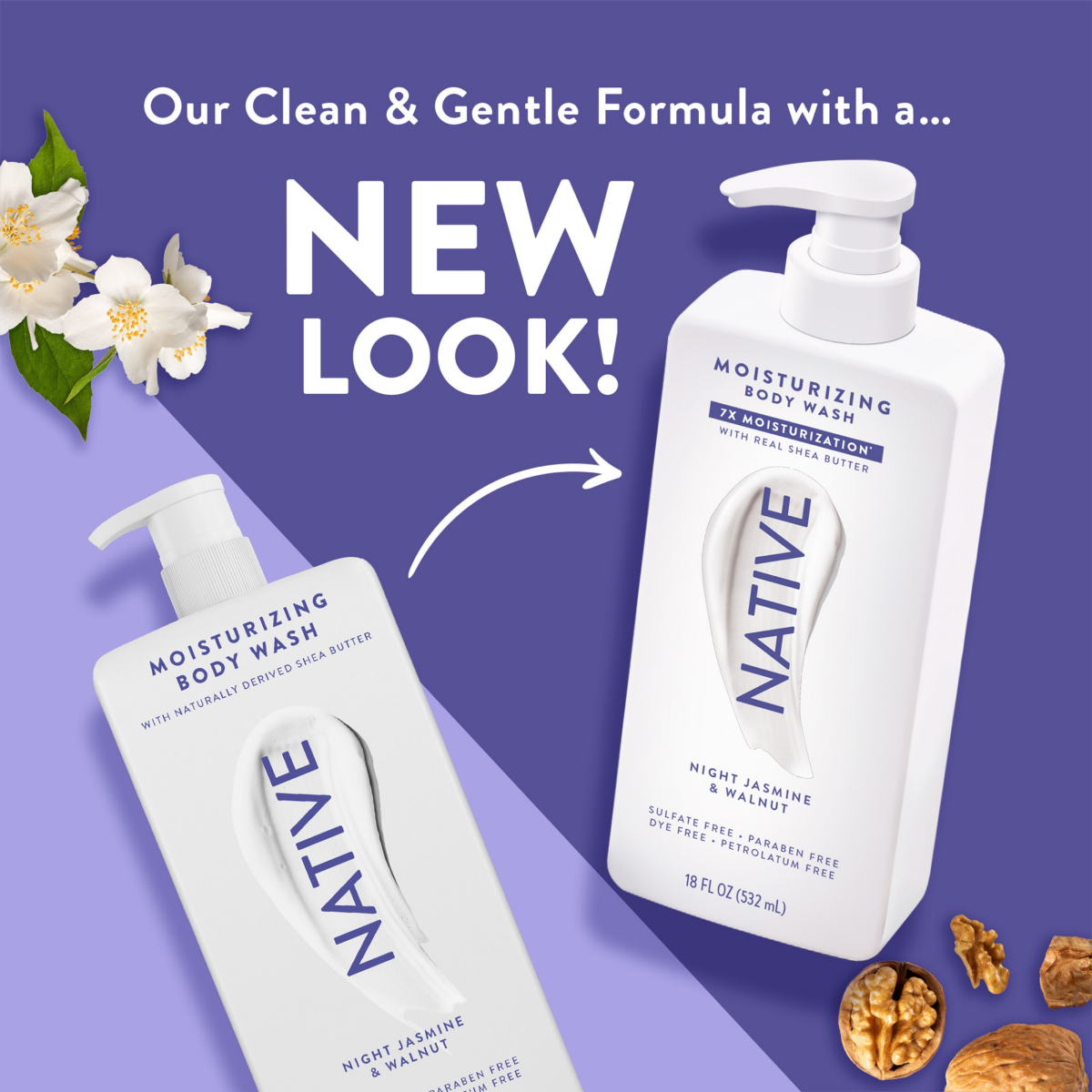slide 5 of 8, NATIVE Night Jasmine & Walnut Moisturizing Body Wash 18oz, 18 fl oz