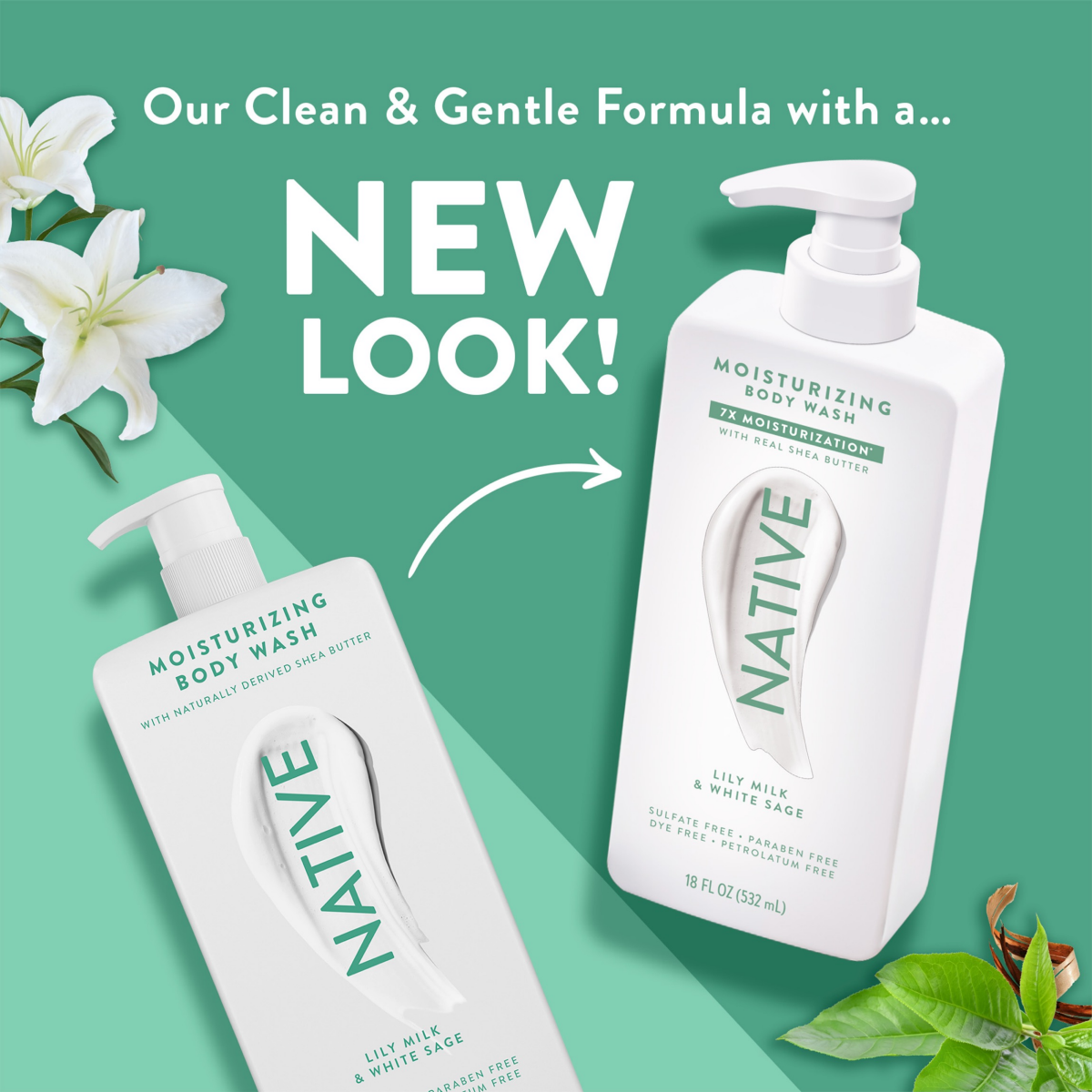 slide 3 of 8, Native Lily Milk & Sage Moisturizing Body Wash, 18 oz