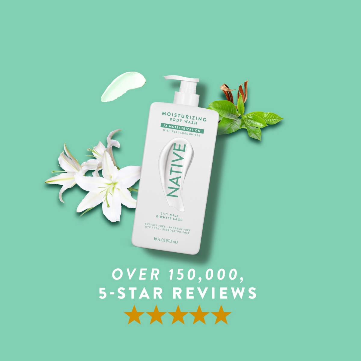 slide 7 of 8, Native Lily Milk & Sage Moisturizing Body Wash, 18 oz