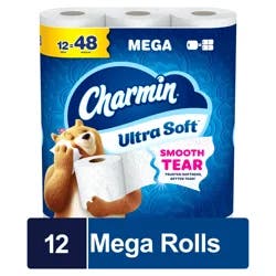 Charmin Toilet Paper Ultra Soft, 12 Mega Rolls, 2-ply Bath Tissue