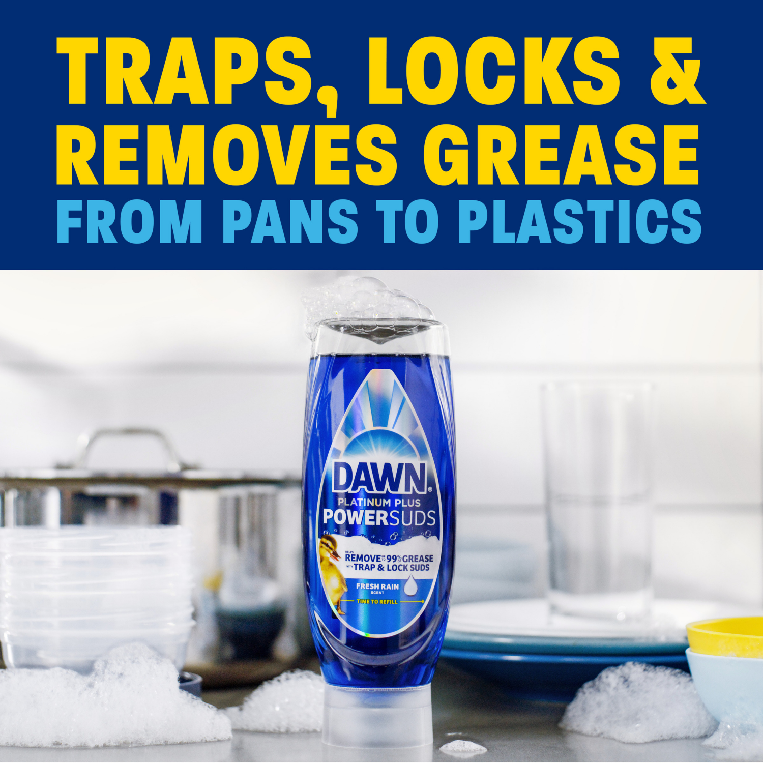 slide 4 of 5, Dawn Platinum Plus PowerSuds Liquid Dish Soap, 17.4 oz. EZ-Squeeze Bottle, 17.4 fl oz