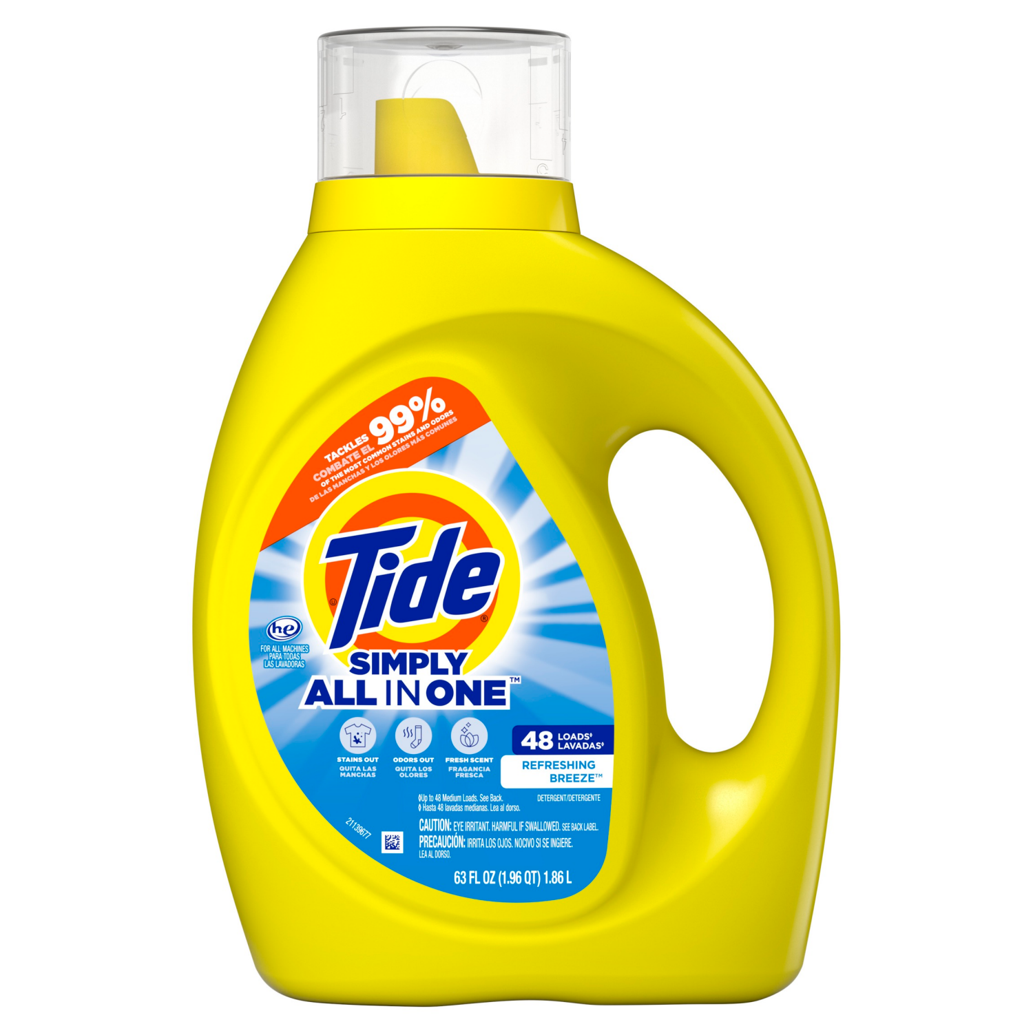slide 3 of 5, Tide Simply All-In-One Liquid Laundry Detergent, Refreshing Breeze Scent, 48 Loads, 63 fl oz, 63 fl oz