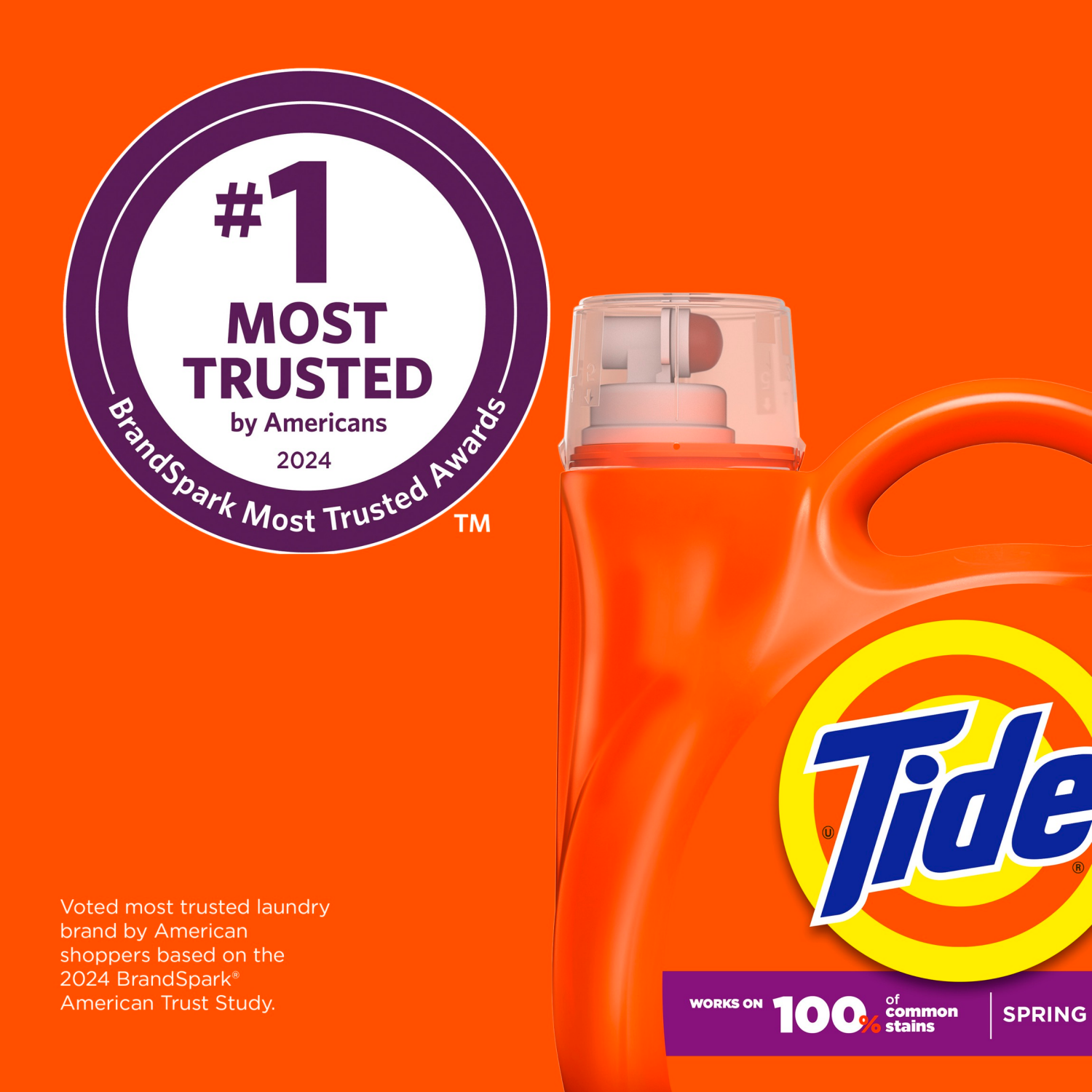 slide 8 of 8, Tide Laundry Detergent Liquid, Spring Meadow Scent, 100 Loads, 132 FL OZ, Works on 100% of Common Stains, Laundry Soap, Liquid Laundry Detergent, 132 fl oz