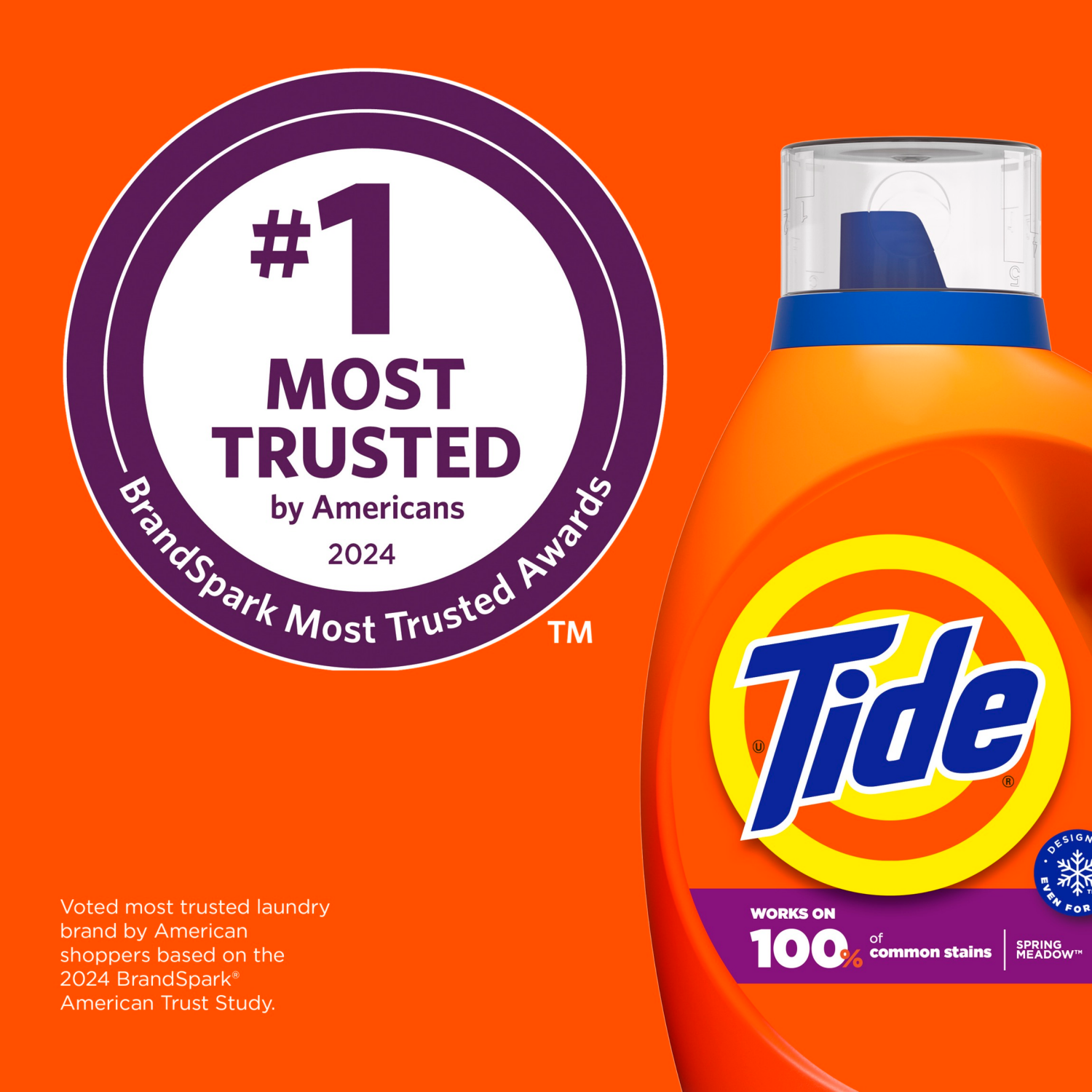 slide 8 of 8, Tide Liquid Laundry Detergent, Spring Meadow Scent, 80 Loads, 100 fl oz, Boosted Clean even in cold water, laundry soap, concentrated liquid detergent, 100 fl oz