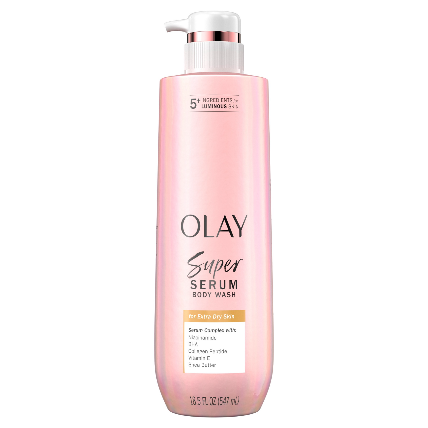slide 5 of 7, Olay Super Serum Body Wash for Extra Dry Skin, 18.5 fl oz, Serum Complex for Luminous Skin, 18.50 fl oz