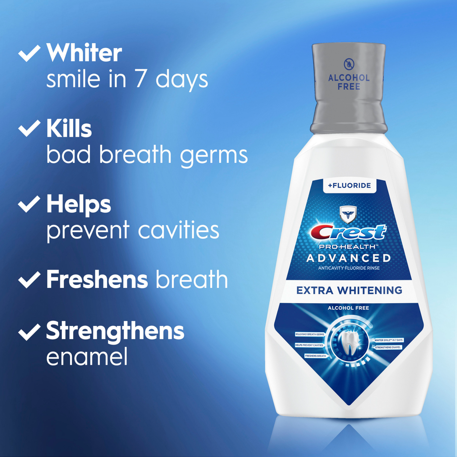 slide 4 of 5, Crest Pro-Health Advanced Mouthwash, Alcohol Free, Extra Whitening, Energizing Mint Flavor, 2x946mL (32 fl oz), 2 ct